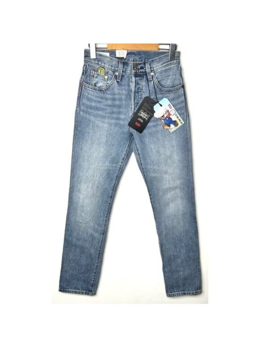 Levi's 501 x Super Mario Jeans Womens W26 Light Wash Blue Straight Leg Nintendo
